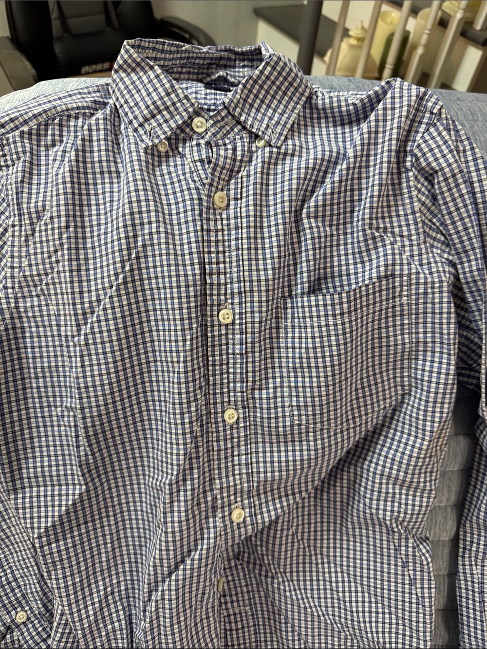 GAP Men's Navy and White Checked Button-Down Shirt
